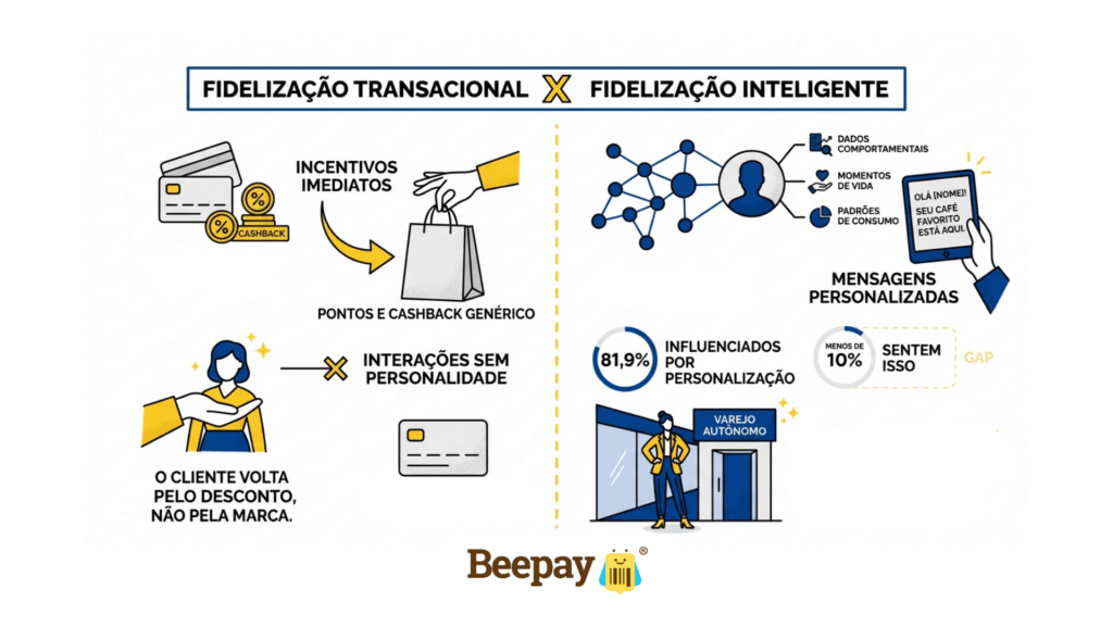 CRM no varejo autônomo: 3 dicas de como transformar dados anônimos em clientes de verdade 2 Fidelização Transacional X Fidelização Inteligente